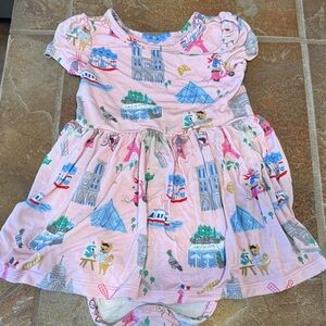 Little Sleepies Pink Paris Print Play Dress with bodysuit 6-12M